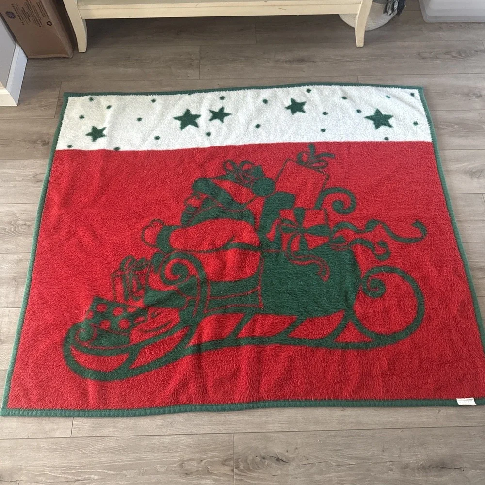 VTG Biederlack Red Green Santa Christmas Throw Lap Blanket Reversible 57